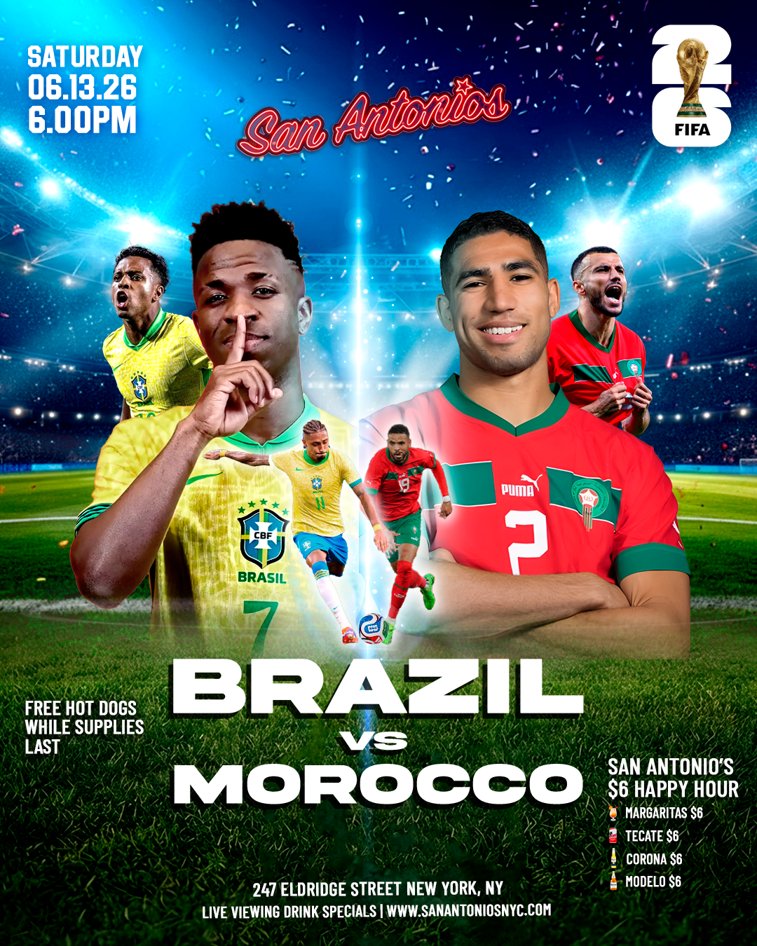 Soccer Game Viewing Party: BRAZIL vs MOROCCO at San Antonios