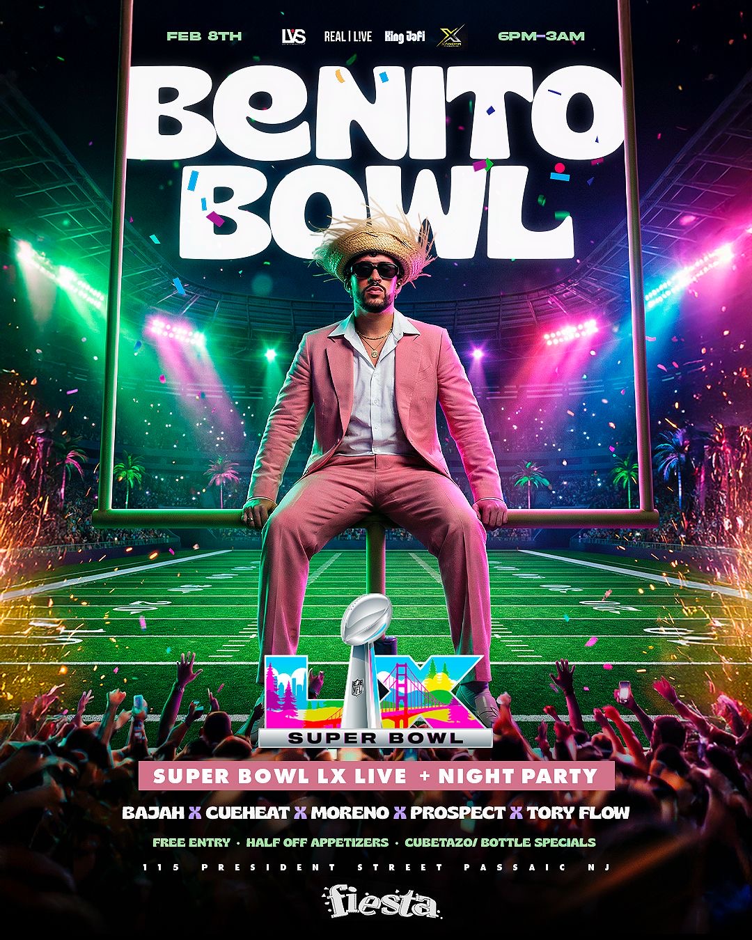 Buy tickets for BENITO BOWL - SUPER BOWL LX LIVE + NIGHT PARTY BENITO BOWL - SUPER BOWL LX LIVE + NIGHT PARTY